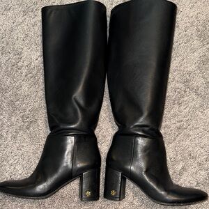 Black Leather Knee-High Boots by TORY BURCH